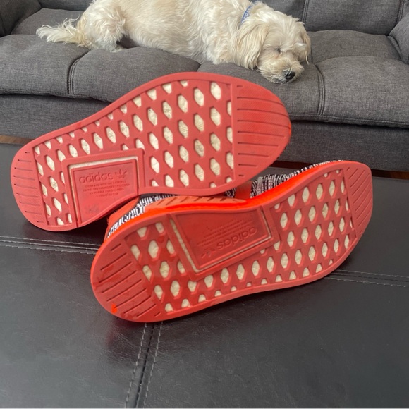 Adidas NMD_R2 Runner Boost White Grey Orange CQ0720 M-10 Customized Neon Orange - Picture 7 of 8